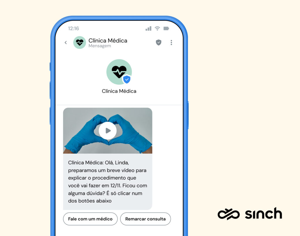 Exemplo de mensagem RCS que um profissional de saúde pode enviar para envolver e educar um paciente.