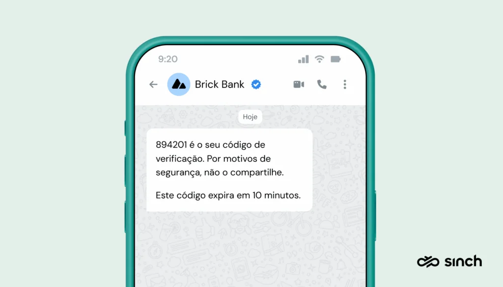 Mockup que mostra como as empresas podem enviar OTPs pelo WhatsApp.