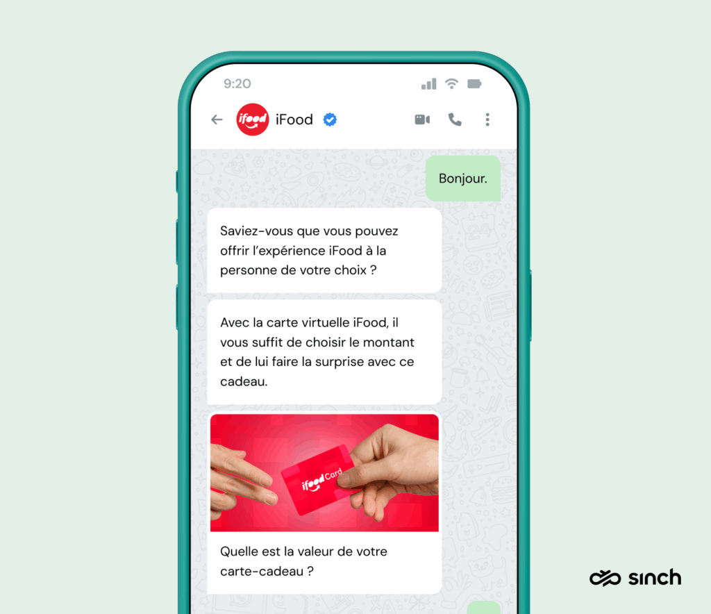 Le bot WhatsApp d'iFood est utilisé pour inciter à la vente de cartes-cadeaux.