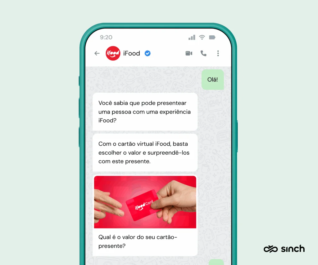 Bot do WhatsApp do iFood usado para incentivar a venda de cartões-presente.
