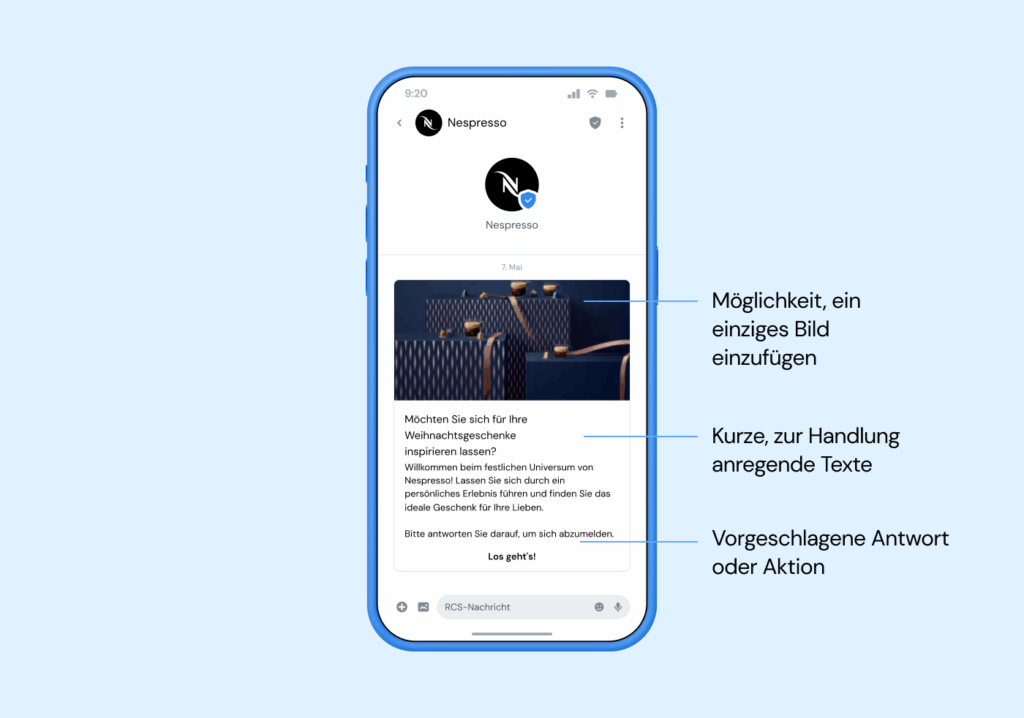 Beispiel einer Single-RCS-Nachricht von Nespresso.