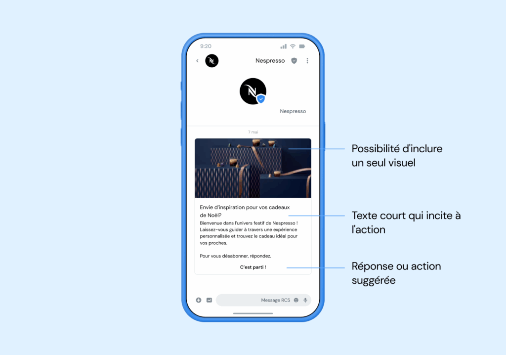 Exemple de message RCS simple de Nespresso.