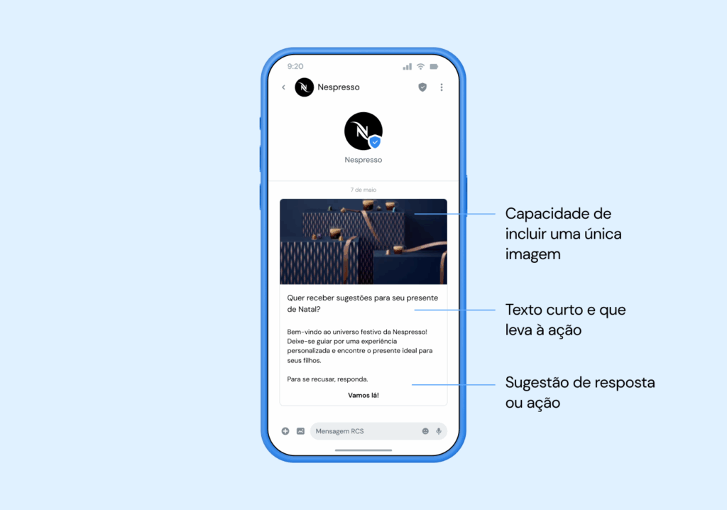 Exemplo de mensagem RCS única da Nespresso.