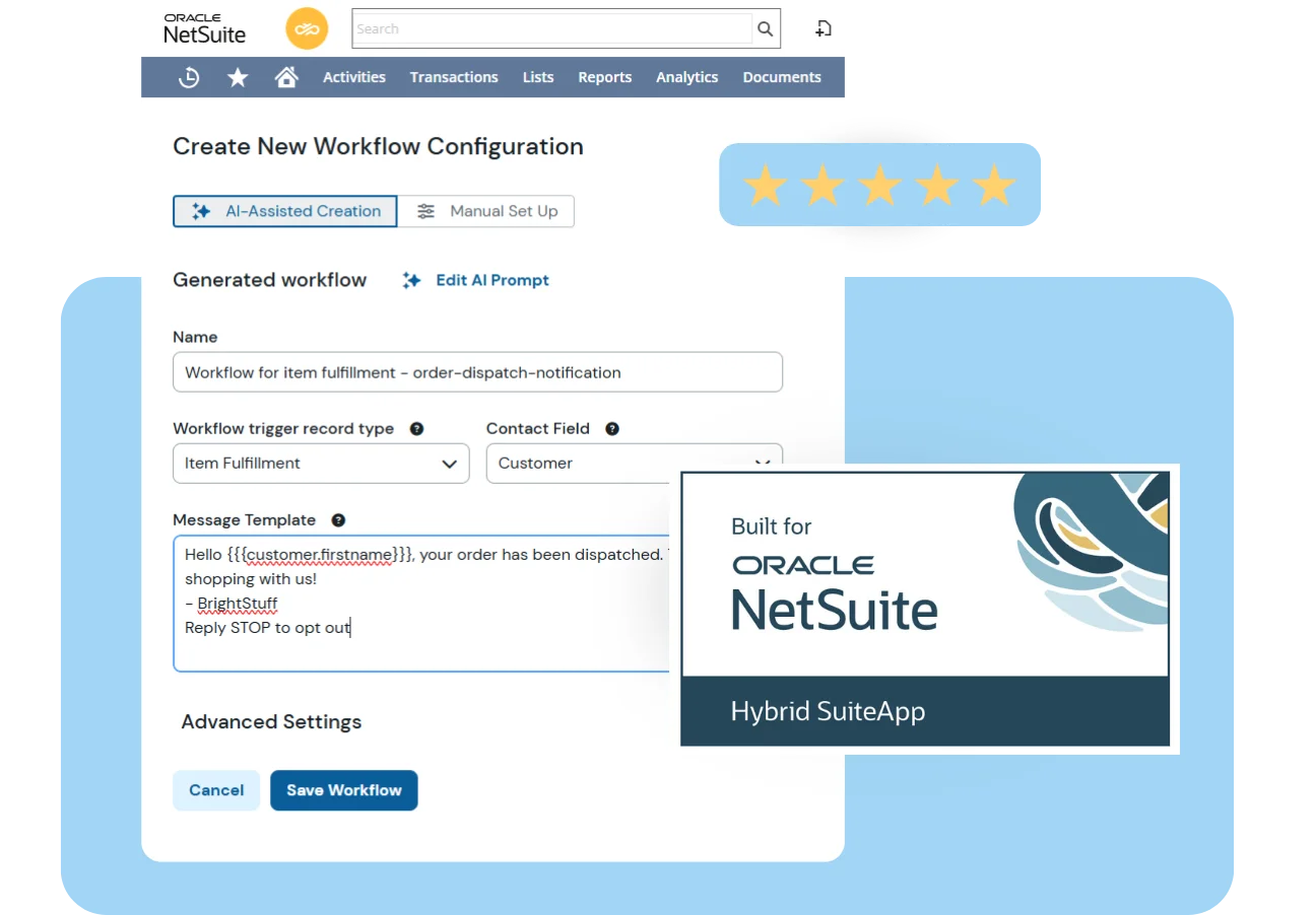 Image for Add texting to any NetSuite workflow