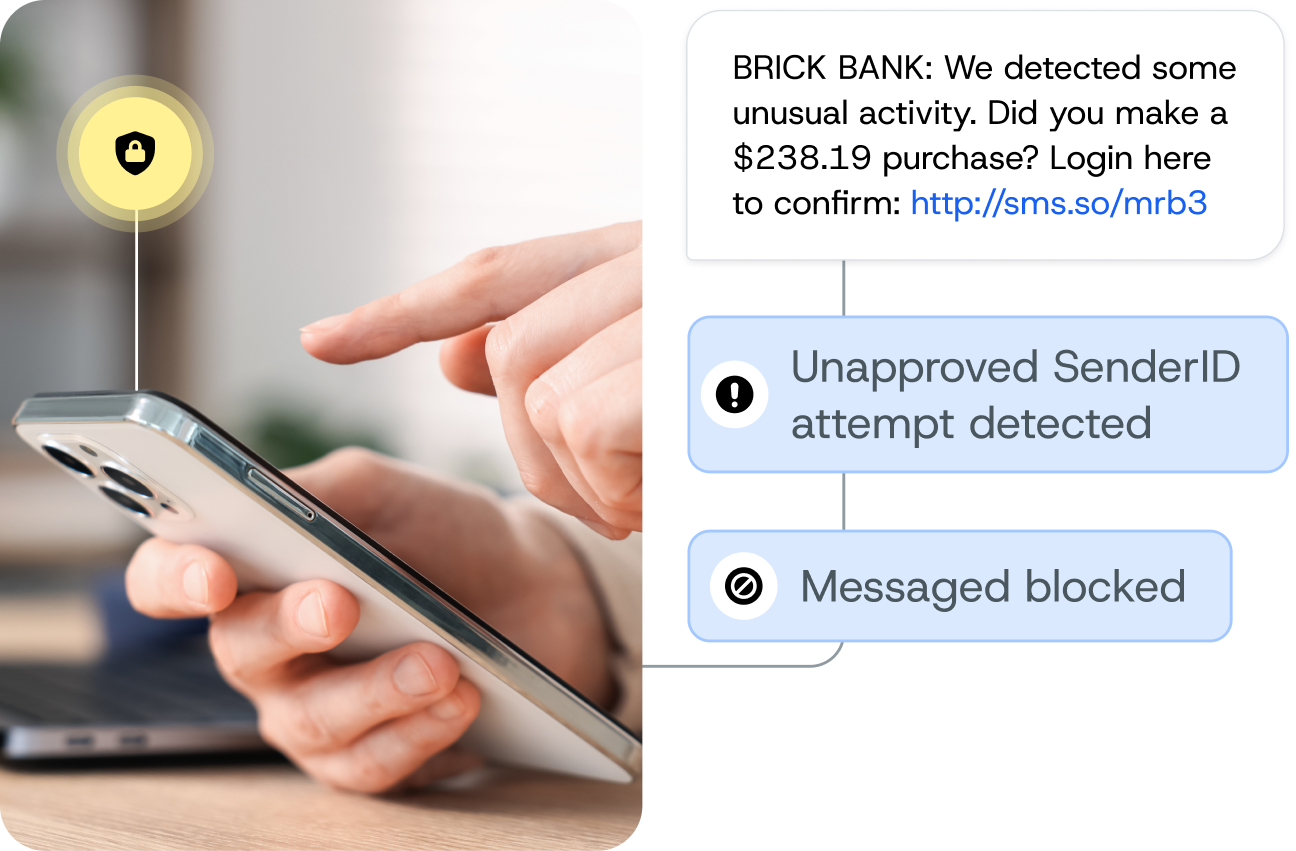 Image for Stop fraudsters from impersonating your brand with SMS SenderID Protection