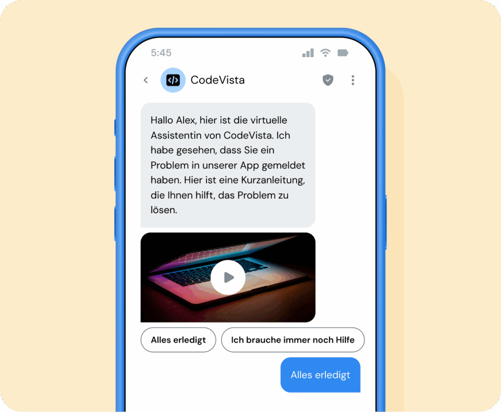 Gebrandete, verifizierte und interaktive RCS-Nachricht eines fiktiven Technologieunternehmens.