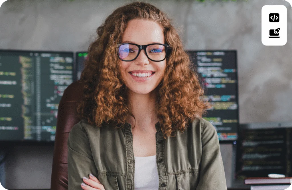 Illustration of woman with laptop surrounded by app icons